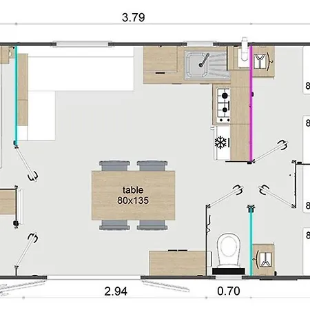 Mobil 32m² Avec Terrasse, 3 Pour 6 Personnes - Api-1-52-713 *