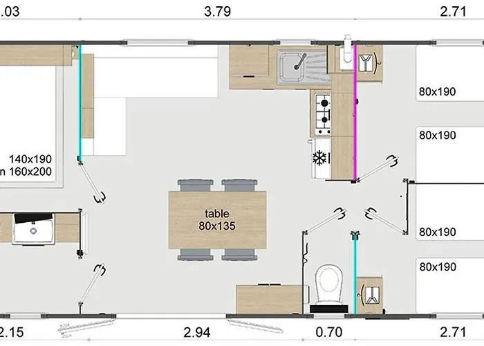 Mobil 32m² Avec Terrasse, 3 Pour 6 Personnes - Api-1-52-713 *